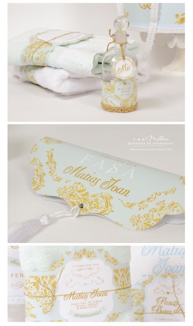 Trusou de botez cu broderie personalizata pentru baieti, Gold & Mint 2